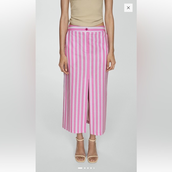 MANGO Capri Mixed Stripe Ramie & Cotton Skirt - Picture 2 of 7